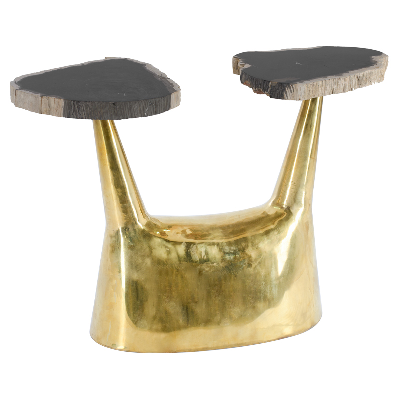 Приставной столик Side Table Petrified Wood Латунь Черный Бежевый Приставной столик Side Table Petrified Wood Латунь Черный Бежевый в Брянске | Loft Concept
