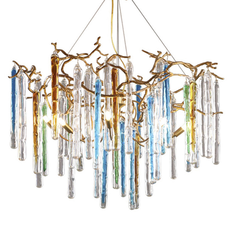 Люстра Waterfall Chandelier Blue Золотой Прозрачный Голубой Люстра Waterfall Chandelier Blue Золотой Прозрачный Голубой в Брянске | Loft Concept