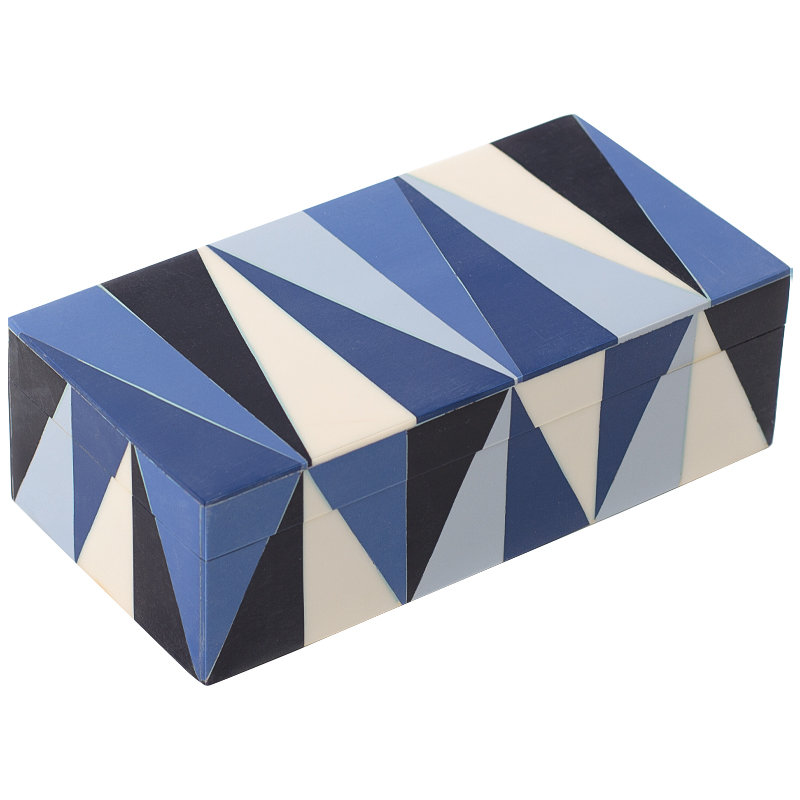 Шкатулка Blue White Triangles Bone Inlay Box Синий Белый Голубой Черный в Брянске | Loft Concept 