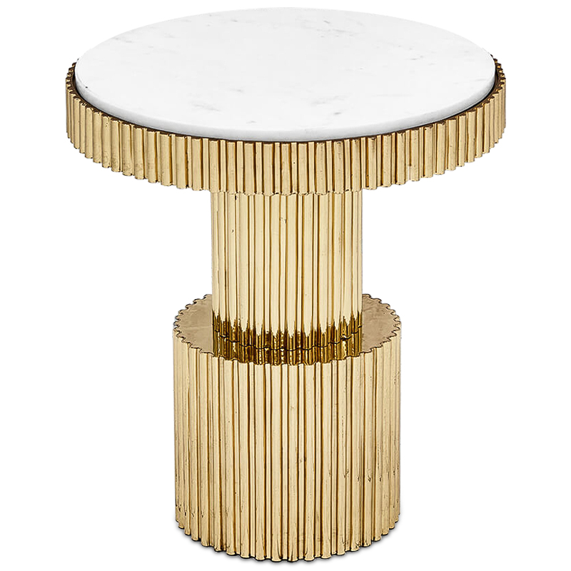 Приставной стол Brass Column Side Table Белый Латунь Приставной стол Brass Column Side Table Белый Латунь в Брянске | Loft Concept