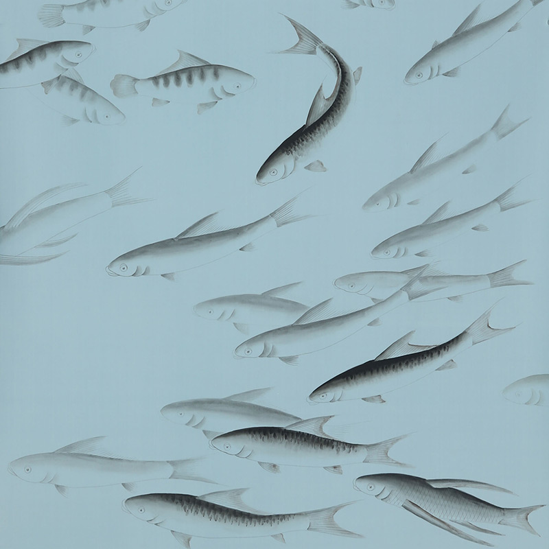 Обои ручная роспись Fishes Original colourway on Duck Egg dyed silk Обои ручная роспись Fishes Original colourway on Duck Egg dyed silk в Брянске | Loft Concept