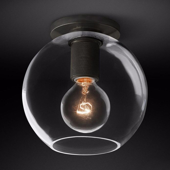 Потолочный светильник RH Utilitaire Globe Shade Flushmount Black Прозрачное Стекло Темная бронза Потолочный светильник RH Utilitaire Globe Shade Flushmount Black Прозрачное Стекло Темная бронза в Брянске | Loft Concept