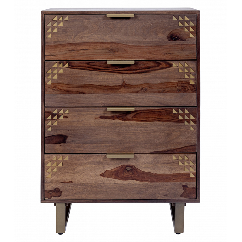 Тумба с выдвижными ящиками из массива дерева Шишам Indian Rosewood Коричневый Золотой Тумба с выдвижными ящиками из массива дерева Шишам Indian Rosewood Коричневый Золотой в Брянске | Loft Concept