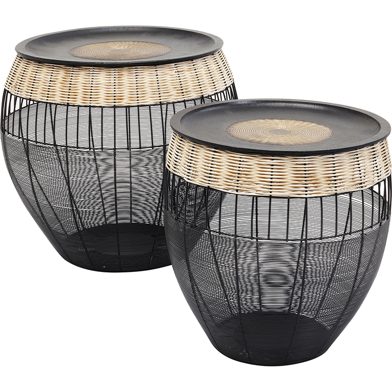 Комплект приставных столов African Wicker Drums Черный Древесина Комплект приставных столов African Wicker Drums Черный Древесина в Брянске | Loft Concept