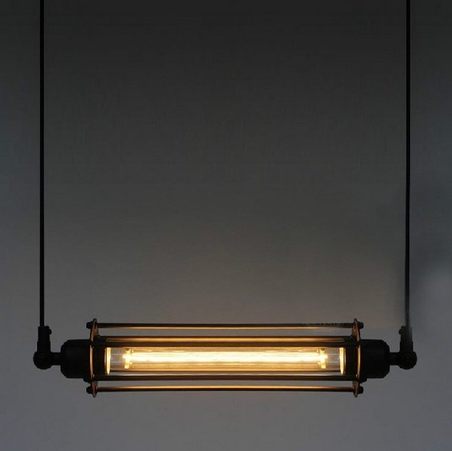 Подвесной светильник Loft Industrial Edison Cage Horizontal Mono Черный Подвесной светильник Loft Industrial Edison Cage Horizontal Mono Черный в Брянске | Loft Concept