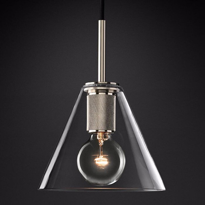 Подвесной светильник RH Utilitaire Funnel Pendant Silver Никель Прозрачное Стекло в Брянске | Loft Concept 