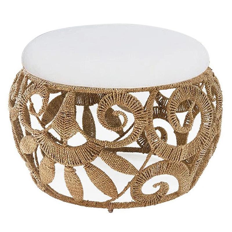 Плетеный пуф Azure Wicker Pouf Бежевый Белый Плетеный пуф Azure Wicker Pouf Бежевый Белый в Брянске | Loft Concept