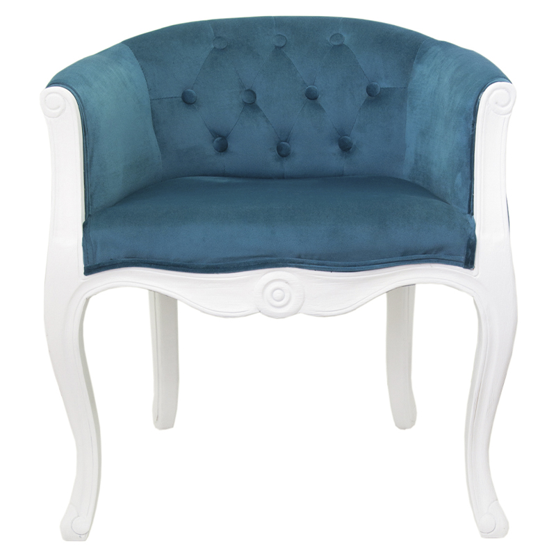 Кресло низкое в стиле прованс Louis French Armchair white and blue velour Бирюзовый Белый в Брянске | Loft Concept 
