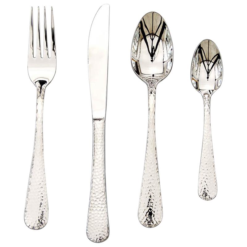 Столовые приборы на 4 персоны с чеканным узором на ручке Contemporary Hammered Cutlery Set Серебряный Столовые приборы на 4 персоны с чеканным узором на ручке Contemporary Hammered Cutlery Set Серебряный в Брянске | Loft Concept