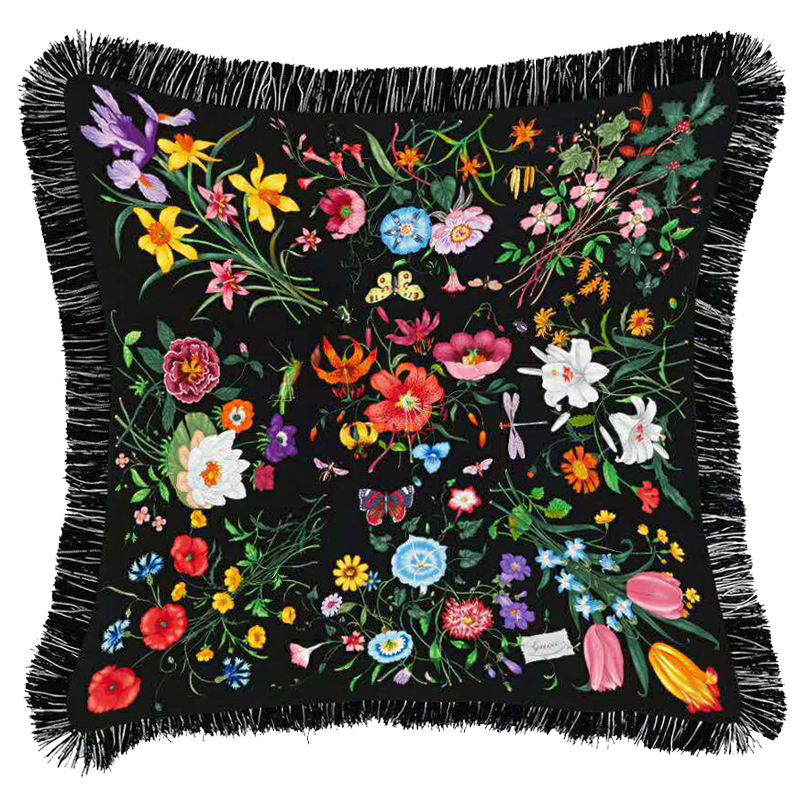 Декоративная подушка Cтиль Gucci Wildflowers Черный Мульти Декоративная подушка Cтиль Gucci Wildflowers Черный Мульти в Брянске | Loft Concept