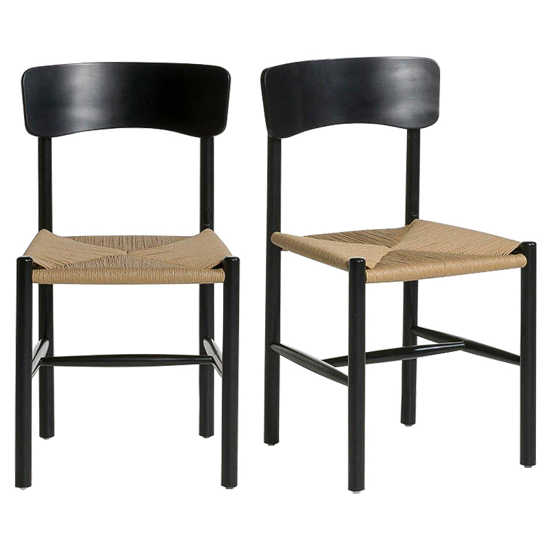 Комплект из 2-х стульев Wicker Black Chairs Бежевый Черный Комплект из 2-х стульев Wicker Black Chairs Бежевый Черный в Брянске | Loft Concept
