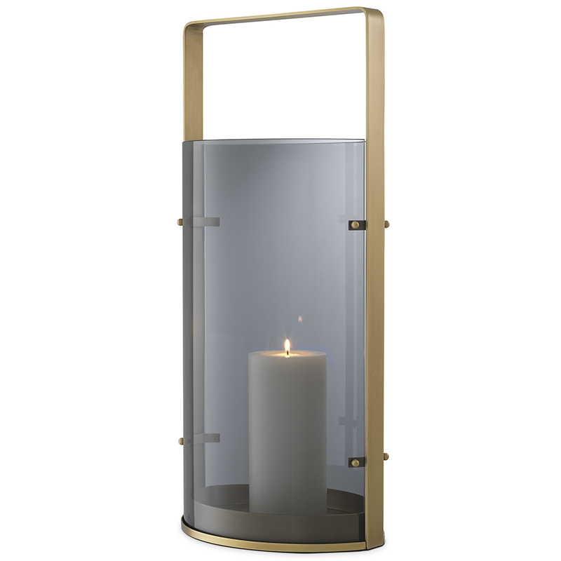 Подсвечник Eichholtz Hurricane Reid L Brass Стекло Смок Латунь в Брянске | Loft Concept 
