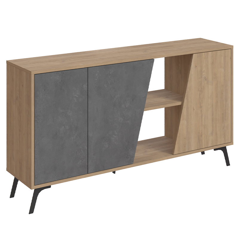 Комод с дверцами и 2-мя открытыми отделениями серого и древесного цвета FIONA CONSOLE OAK Древесина Серый в Брянске | Loft Concept 