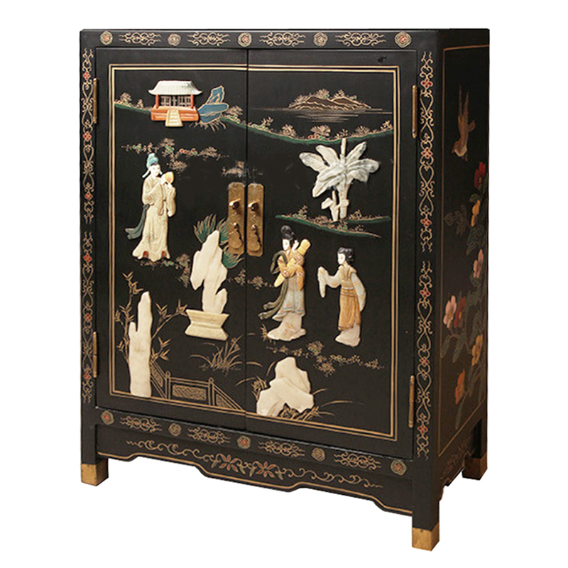 Черный Двухдверный Комод в Китайском стиле с каменным Барельефом Black Chinese Chest of drawers Черный Мульти Черный Двухдверный Комод в Китайском стиле с каменным Барельефом Black Chinese Chest of drawers Черный Мульти в Брянске | Loft Concept