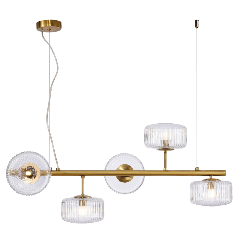 Люстра Blown Glass с прозрачными рельефными плафонами Латунь Прозрачный Люстра Blown Glass с прозрачными рельефными плафонами Латунь Прозрачный в Брянске | Loft Concept