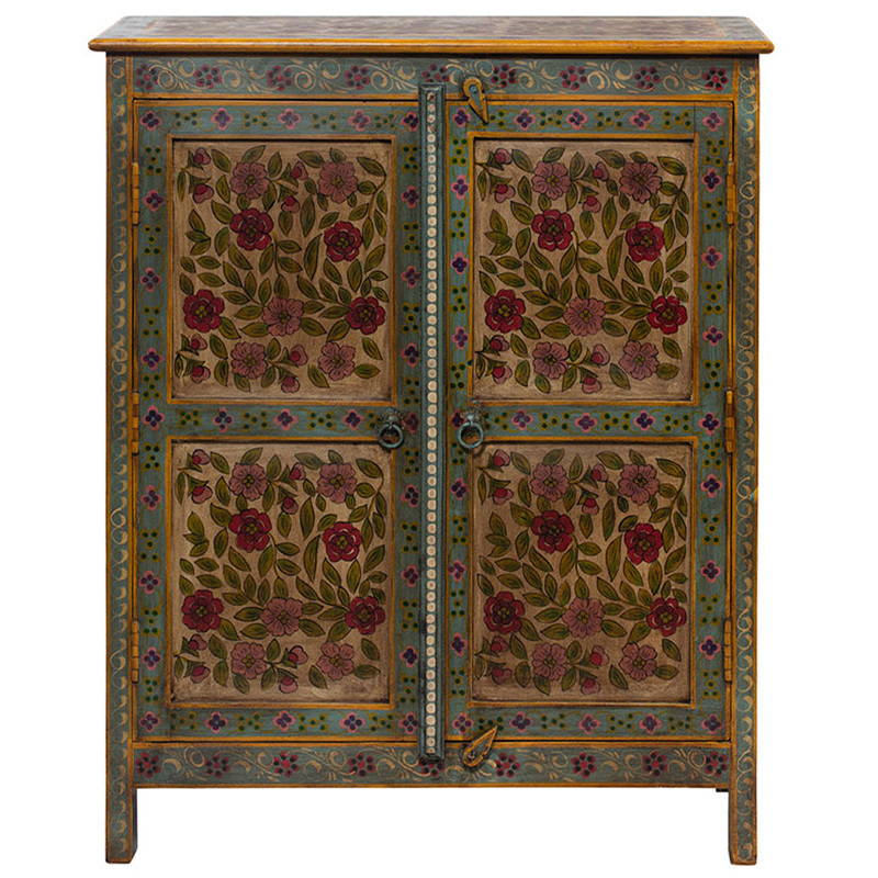 Деревянный комод с 2-мя дверцами ручная роспись Ophelia Flowers Chest of Drawers Бирюзовый Коричневый винтаж Бежевый Деревянный комод с 2-мя дверцами ручная роспись Ophelia Flowers Chest of Drawers Бирюзовый Коричневый винтаж Бежевый в Брянске | Loft Concept