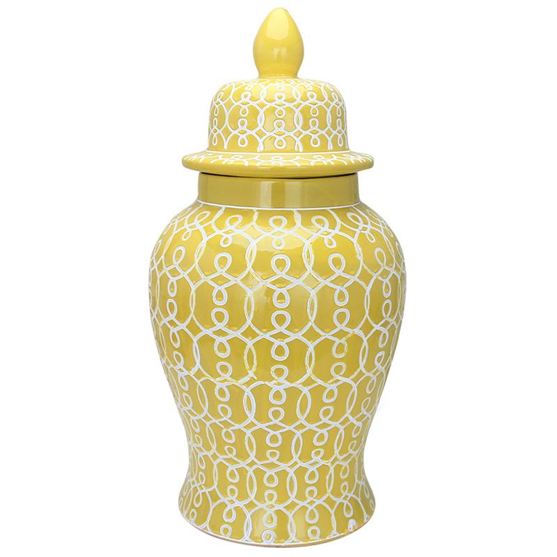 Ваза с крышкой Ceramic Yellow White Ornament Vase Желтый Белый Ваза с крышкой Ceramic Yellow White Ornament Vase Желтый Белый в Брянске | Loft Concept