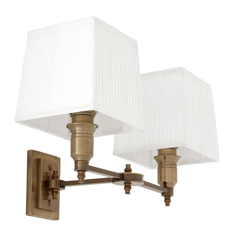 Бра Wall Lamp Lexington Double Brass+White Латунь Античная полированная Белый Бра Wall Lamp Lexington Double Brass+White Латунь Античная полированная Белый в Брянске | Loft Concept