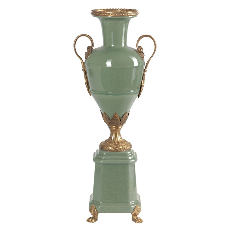 Ваза зеленого цвета из фарфора на высокой подставке с бронзовыми ручками Eden Garden porcelain and bronze Зеленый Бронза Ваза зеленого цвета из фарфора на высокой подставке с бронзовыми ручками Eden Garden porcelain and bronze Зеленый Бронза в Брянске | Loft Concept
