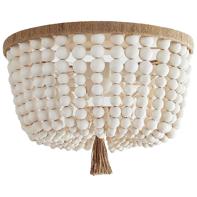 Круглый потолочный светильник украшенный круглыми белыми бусинами Wooden Beads Ceiling lamp Белый Коричневый Круглый потолочный светильник украшенный круглыми белыми бусинами Wooden Beads Ceiling lamp Белый Коричневый в Брянске | Loft Concept