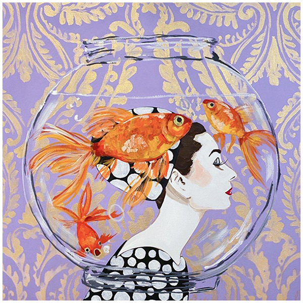 Картина Audrey Fishbowl on Lavender Damask Background Мульти в Брянске | Loft Concept 