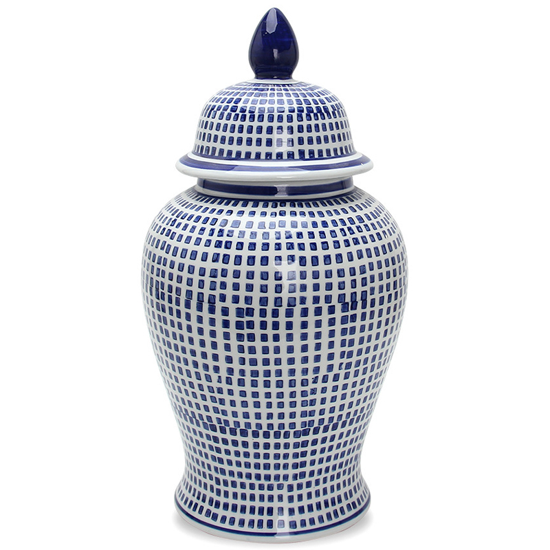 Ваза с крышкой Oriental Blue & White Square Pattern Vase Белый Синий Ваза с крышкой Oriental Blue & White Square Pattern Vase Белый Синий в Брянске | Loft Concept