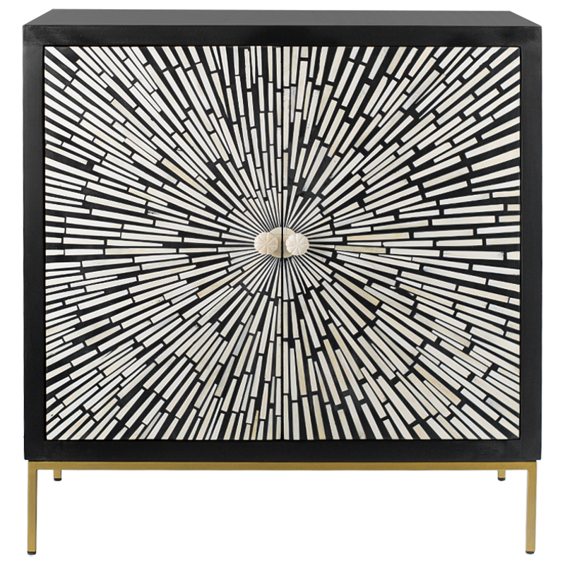 Комод с инкрустацией костью Bone Inlay White Rays black Черно-белый Черный Белый Золотой в Брянске | Loft Concept 