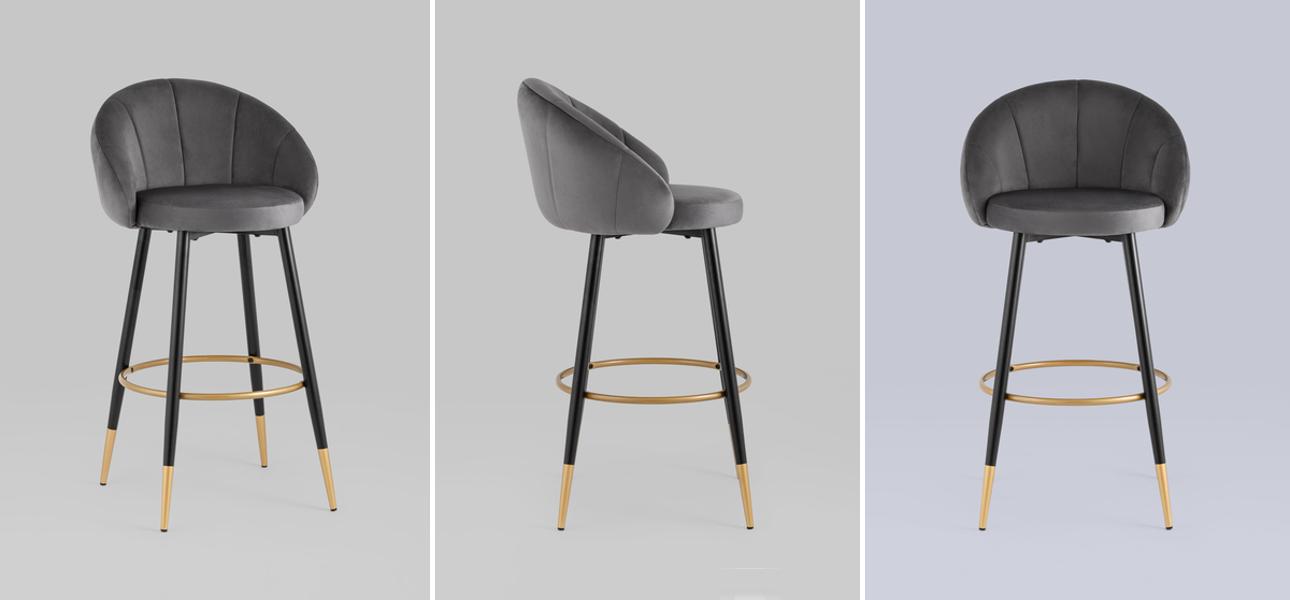 Барный Стул Alberto Chair Серый Велюр - фото