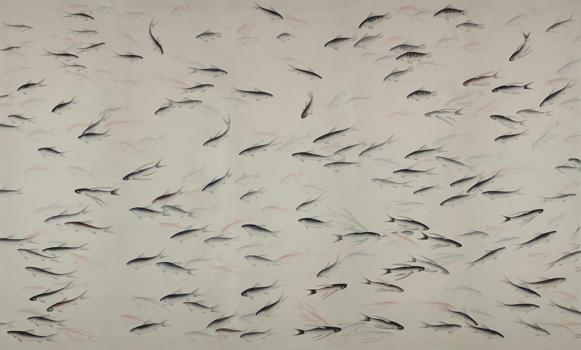 Обои ручная роспись Fishes Blue Pearl on Icefield dyed silk Обои ручная роспись Fishes Blue Pearl on Icefield dyed silk - постер Loft-Concept в Брянске