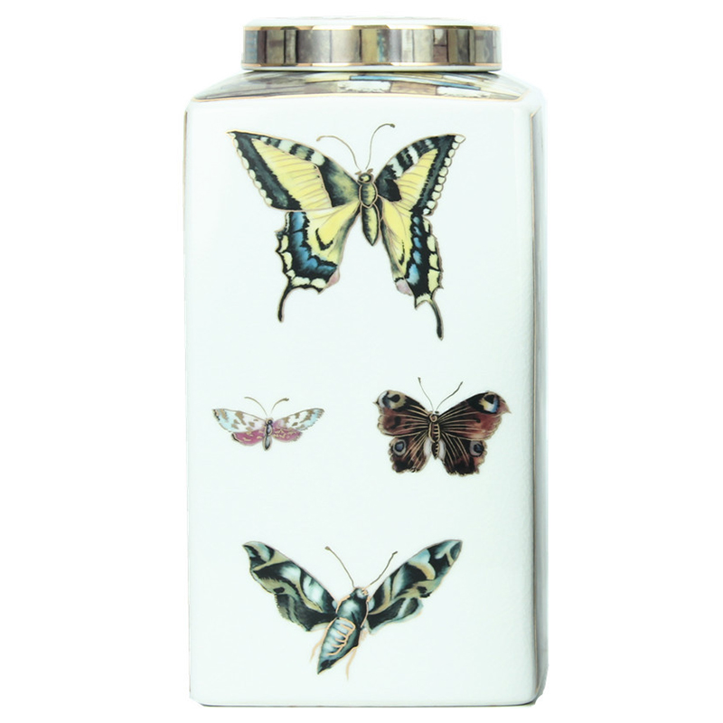 Ваза с крышкой Ceramic Flowers and Butterflies Vase Белый Мульти в Брянске | Loft Concept 