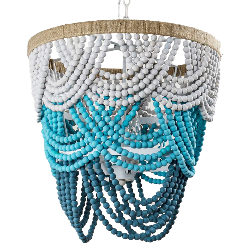 Круглая многоярусная люстра с подвесками в виде круглых бусин Wooden Beads Turquoise Chandelier Бирюзовый Светло-серый Морская синь в Брянске | Loft Concept 