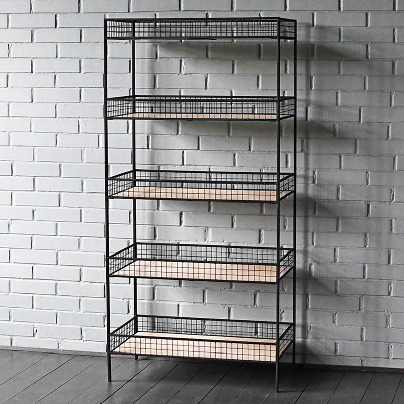 Стеллаж Keith Industrial Metal Rust Rack Черный Древесина Стеллаж Keith Industrial Metal Rust Rack Черный Древесина в Брянске | Loft Concept