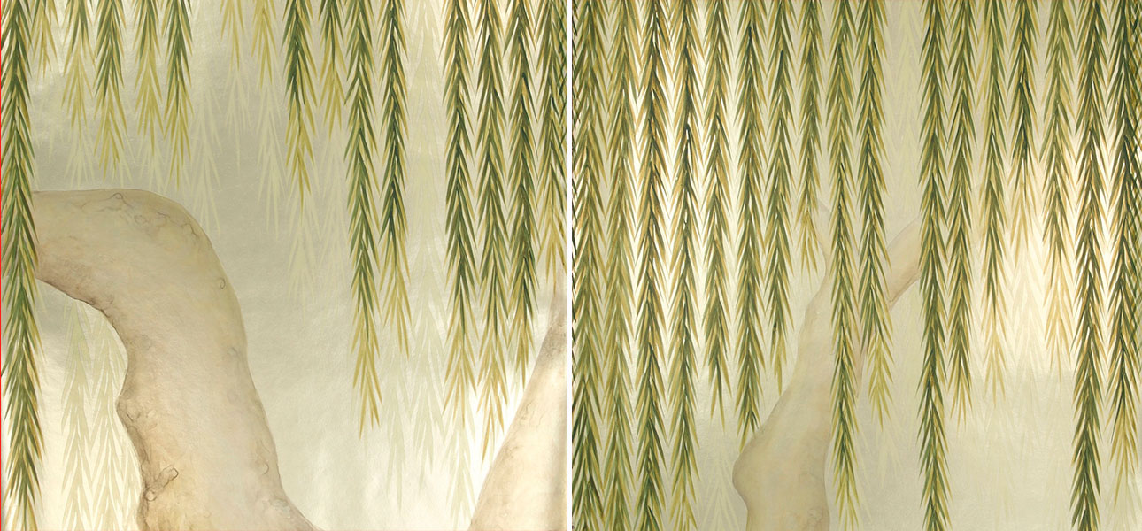 Обои ручная роспись Willow Original colourway on Champagne Gold gilded paper - фото