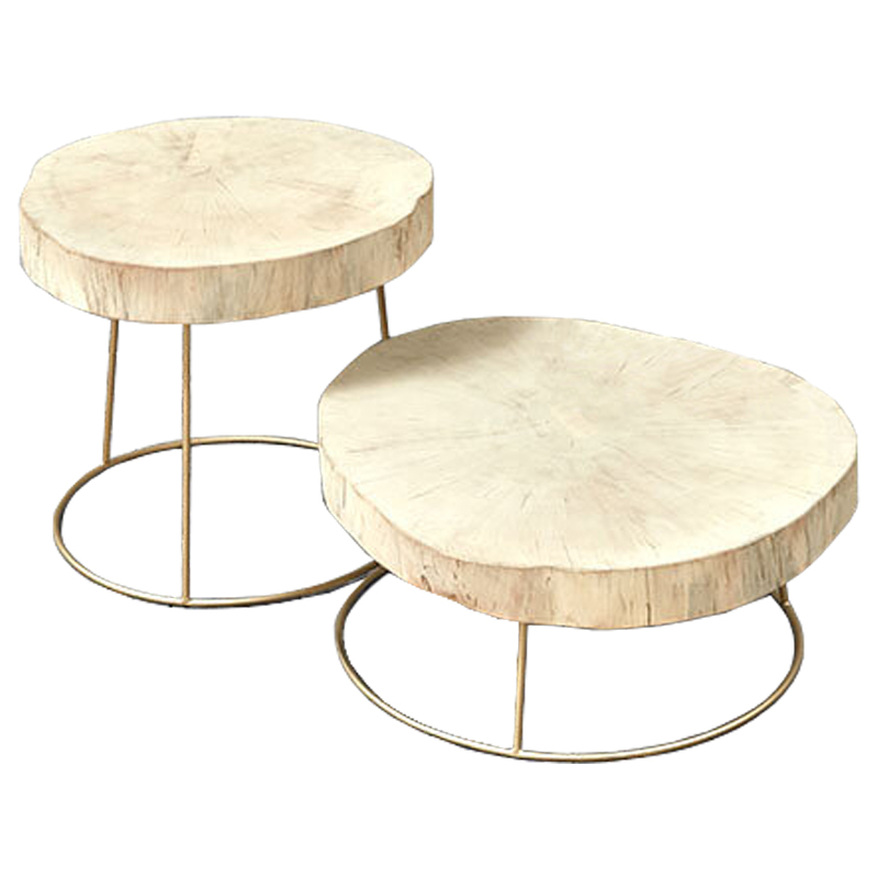 Комплект столиков Saw Cut Beige Wood Coffee Table Золотой Бежевый Комплект столиков Saw Cut Beige Wood Coffee Table Золотой Бежевый в Брянске | Loft Concept