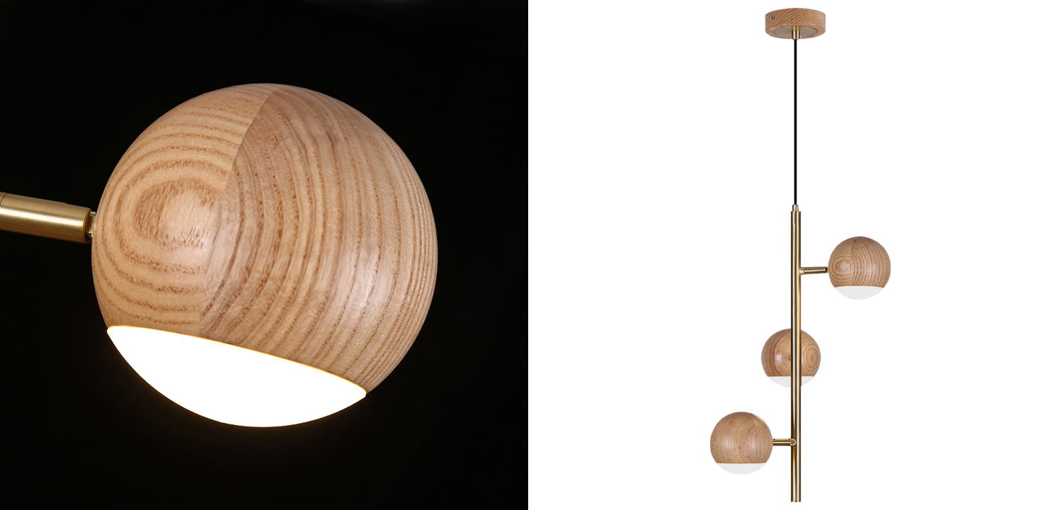 Подвесной светильник с шарообразными плафонами из светлого и темного дерева Magalie Wooden Hanging Lamp - фото №1