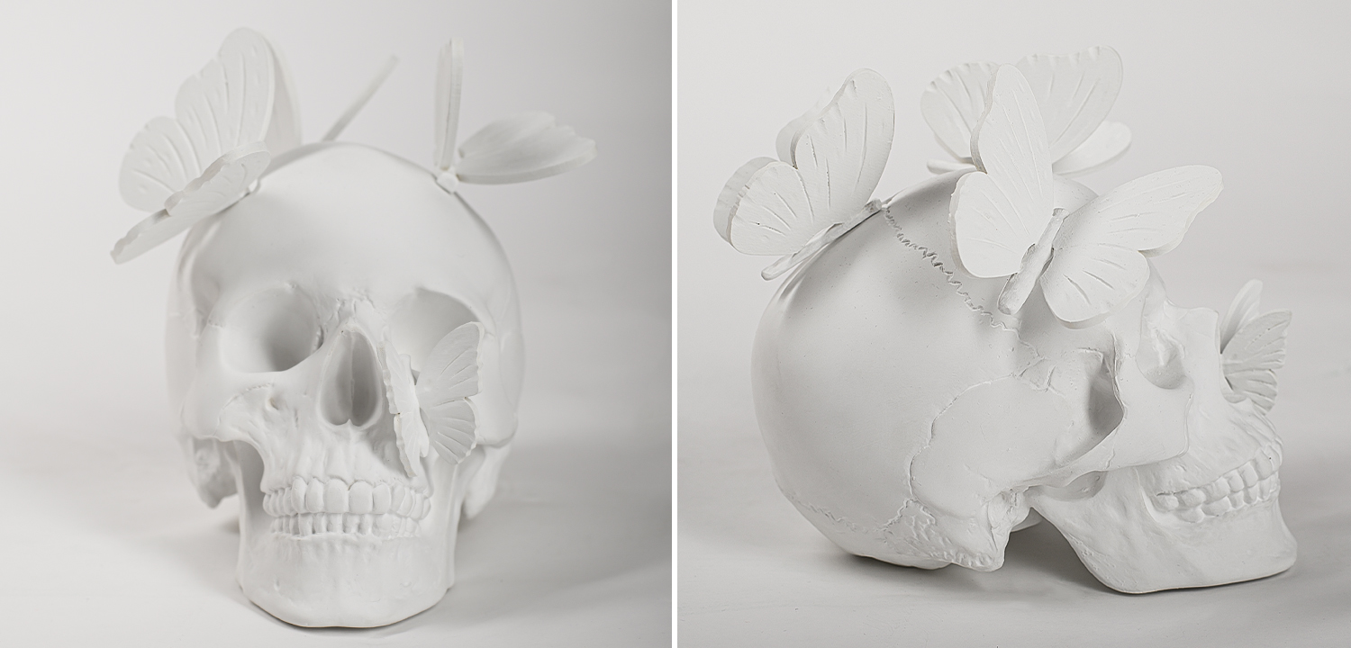 Статуэтка Skull with butterflies white - фото