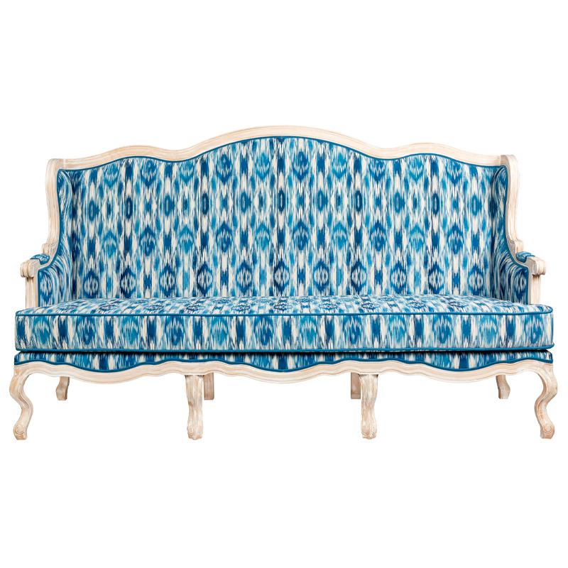 Трехместный диван с голубым узором Ikat Pattern Белый Голубой Трехместный диван с голубым узором Ikat Pattern Белый Голубой в Брянске | Loft Concept