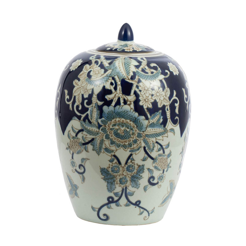 Ваза с крышкой Blue & White Ornament Vase barrel Белый Синий Ваза с крышкой Blue & White Ornament Vase barrel Белый Синий в Брянске | Loft Concept