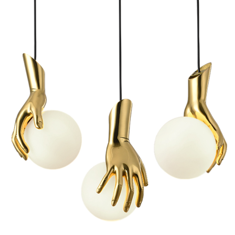 Подвесной светильник Золотая рука Gold Hand Pendant lamp Глянцевое золото Прозрачный белый Подвесной светильник Золотая рука Gold Hand Pendant lamp Глянцевое золото Прозрачный белый в Брянске | Loft Concept