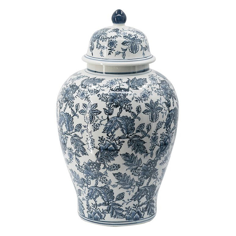 Ваза с крышкой и бело-синим цветочным узором Blue & White Ornament Белый Синий Ваза с крышкой и бело-синим цветочным узором Blue & White Ornament Белый Синий в Брянске | Loft Concept