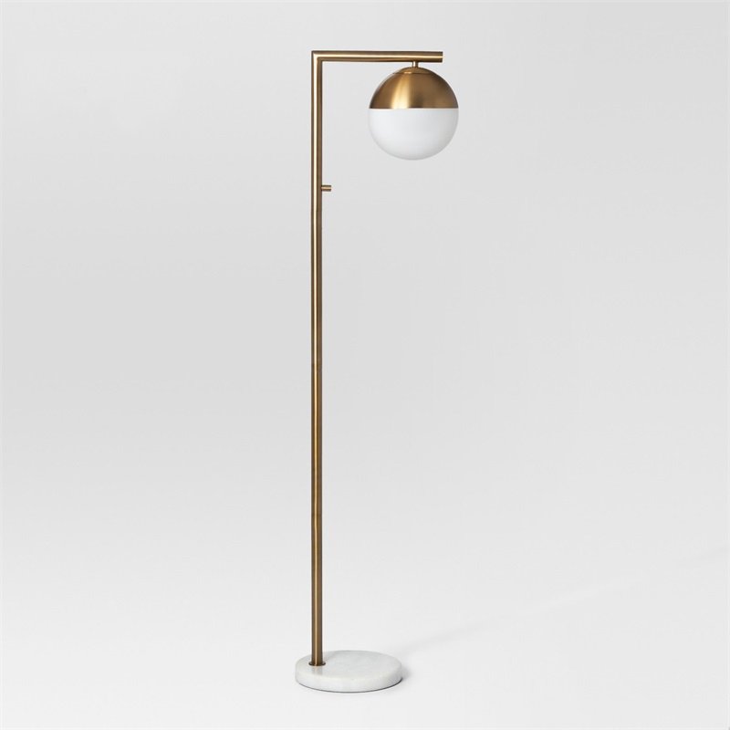 Торшер Geneva Single Glass Globe Floor Lamp Белый Латунь Торшер Geneva Single Glass Globe Floor Lamp Белый Латунь в Брянске | Loft Concept