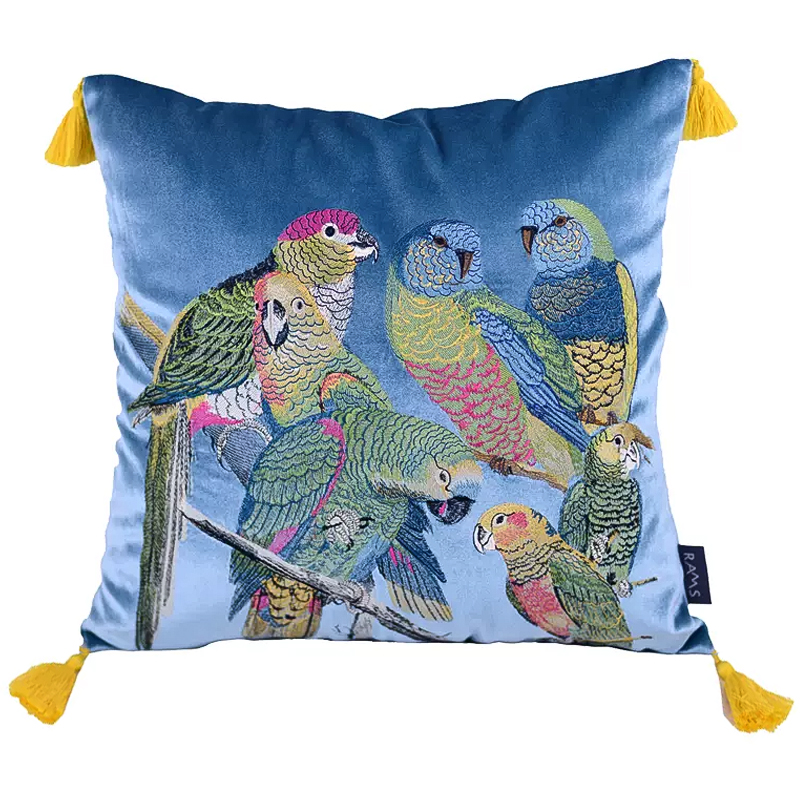 Декоративная подушка с вышивкой Embroidery Parrots Pillow Blue Голубой Мульти Декоративная подушка с вышивкой Embroidery Parrots Pillow Blue Голубой Мульти в Брянске | Loft Concept