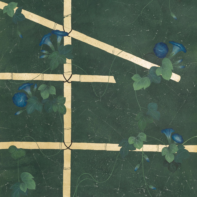 Обои ручная роспись Morning Glory Original colourway on Edo Green painted Xuan paper Обои ручная роспись Morning Glory Original colourway on Edo Green painted Xuan paper в Брянске | Loft Concept