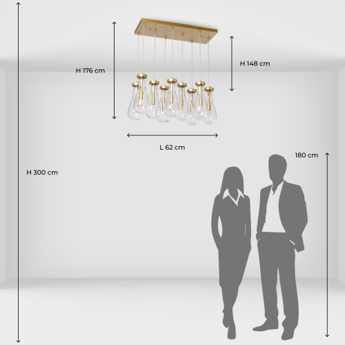 Люстра с 9-ю прозрачными стеклянными плафонами в форме капли Lucid Rain  в Брянске