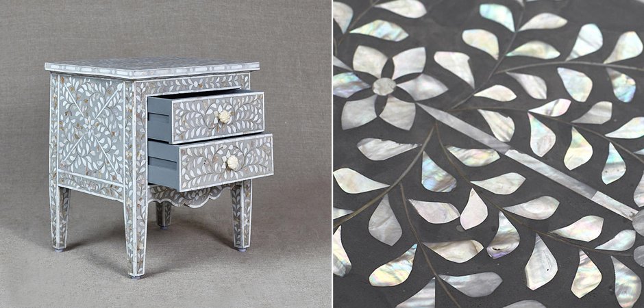 Комод инкрустация перламутром Inlaid Bone Openwork Gray Серый Комод инкрустация перламутром Inlaid Bone Openwork Gray Серый - Loft-Concept в Брянске