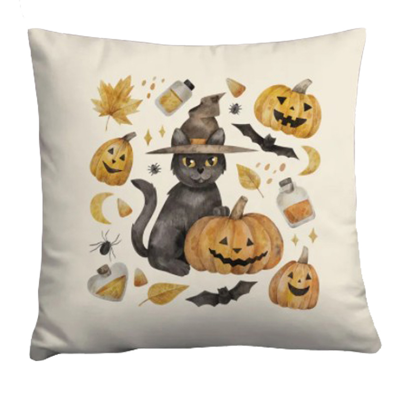 Подушка Halloween Pumpkin Cat Белый Оранжевый Серый Подушка Halloween Pumpkin Cat Белый Оранжевый Серый в Брянске | Loft Concept