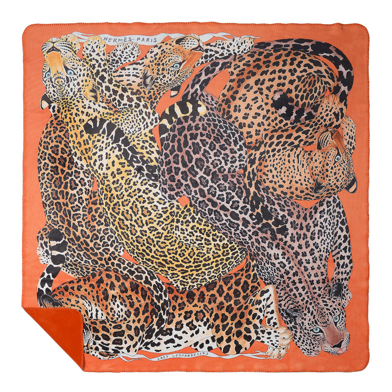 Плед Hermes Leopards Orange Оранжевый Коричневый Плед Hermes Leopards Orange Оранжевый Коричневый в Брянске | Loft Concept