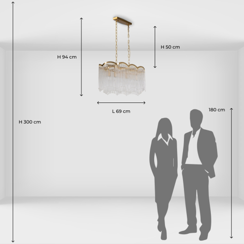 Люстра прямоугольная на цепях с прозрачными трубками и волнистым краем Nembus в Брянске