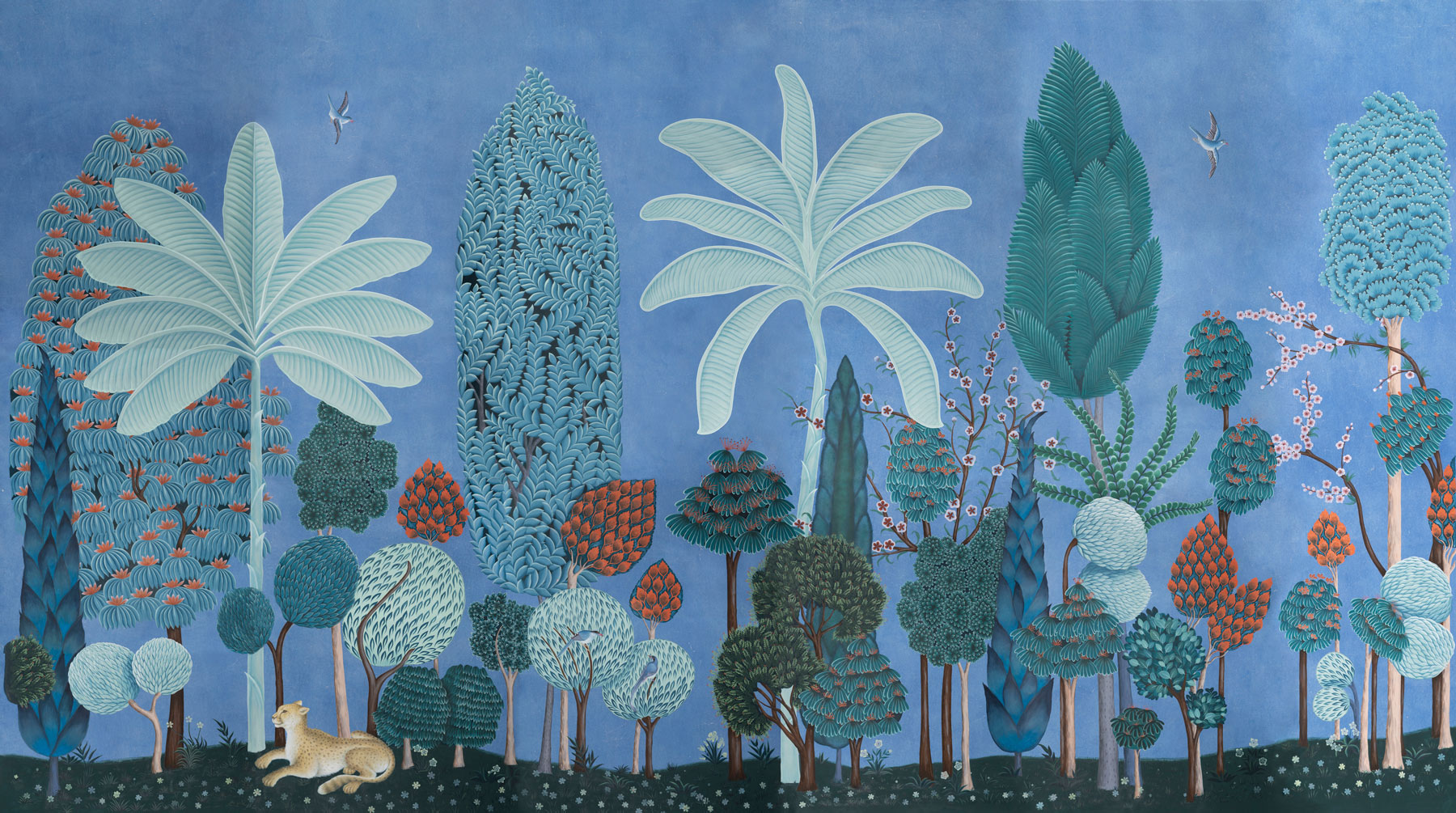 Обои ручная роспись Malwa Special Colourway on blue painted Xuan paper Обои ручная роспись Malwa Special Colourway on blue painted Xuan paper - постер Loft-Concept в Брянске