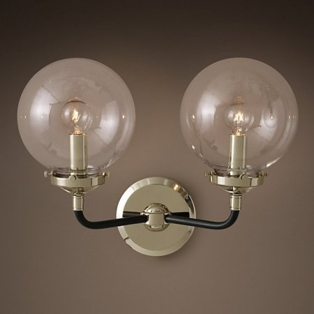 Бра Bistro Globe Clear Glass Double Sconce Nickel  в Брянске | Loft Concept 